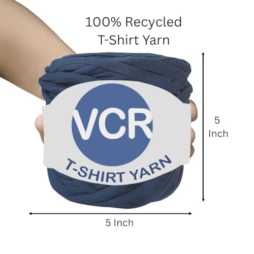Image of VCR Prussian Blue Big T-Shirt Yarn, 100 Meters Length, Recycled & Fashionable Craft Yarn, Pack of 1, Suitable for Crochet, Knitting & DIY Bags, Baskets, Cushions & Home Decor Projects