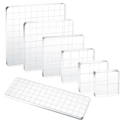 Kissmii Juego de 7 herramientas de acrílico para sellos, transparentes, varios tamaños con líneas de cuadrícula para tarjetas de scrapbooking