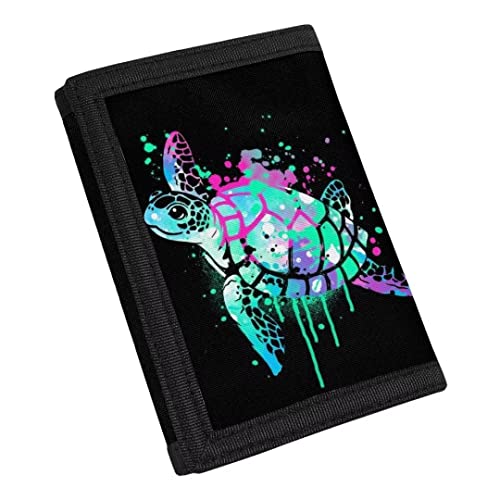 Portafoglio per ragazzi leggero organizer per soldi con tasca per carte piccole borse per monete a tre ante per Toddle adolescenti Tartaruga del Mar Nero Minimalista