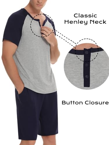 Enjoyoself Men's Summer Cotton Pyjama Sets Short Sleeve Comfy Loungewear Sleepwear with Pockets4