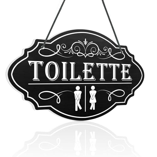 Putuo Decor - Plaque TOILETTE – Signalétique Noir et Blanc Élégante – Style Vintage avec Icônes Hommes/Femmes – Panneau en PVC