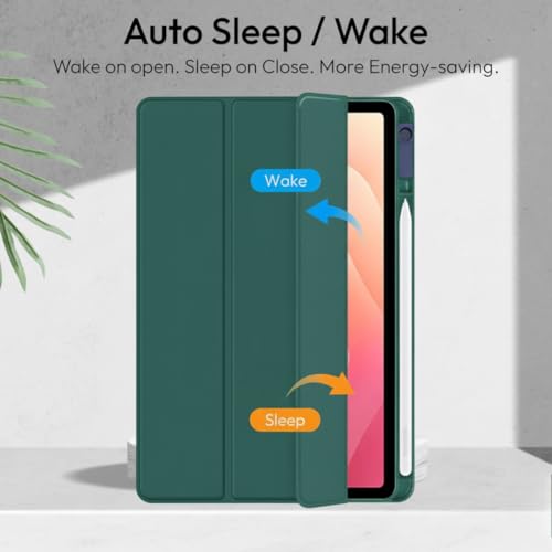 Image of ProElite Cover for Samsung Galaxy Tab S11 11 inch, Smart Flip Case Cover for Samsung Galaxy Tab S11 11 inch with Pen Holder, Dark Green [Transparent Back]