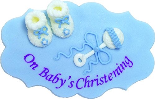 On Baby's Christening Sugarcraft Plaque Blue