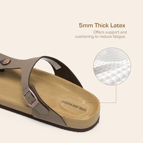 DREAM PAIRS Arch Support Thong Sandals for Women Casual Leather Flip Flops Dressy Slides with Soft Cork Footbed Adjustable Strap for Summer Beach Vacation3