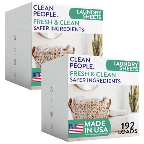 Clean People Laundry Detergent Sheets- Recyclable Packaging, Hypoallergenic, Stain Fighting, Works with All Machines including HE (384 Count, Fresh Scent)
