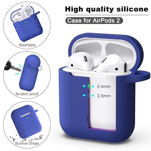 Image of AirPods Case Cover with Keychain, Full Protective Silicone AirPods Accessories Skin Cover for Women Girl with Apple AirPods Wireless Charging Case,Front LED Visible-Blue