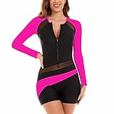 NESY Womens Rash Guard Swimsuit Boyleg Long Sleeve One Piece Bathing Suit UPF 50 Zipper Surfing Wetsuit Athletic Swimwear