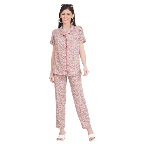 Image of Women's Pure Cotton Top & Pyjama Set - Printed Nightwear and Loungewear, Comfortable Night Suit for Sleep and Relaxation