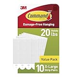 Command 20 lb XL 10 Pairs Heavyweight Picture Hanging Strips (20 Strips), Damage-Free Hangers for Picture Frames, No Tools Required, Ideal for Home Room Wall Decor, White Adhesive