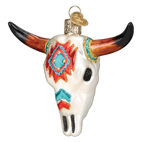 Old World Christmas Southwestern Steer Skull Glass Blown Ornament for Christmas Tree, Handcrafted Holiday Decoration, Fiesta Collection