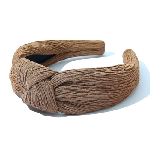 Culheite Top Knot Headband For Women Non-Slip Pleated Retro Brown Headband Vintage Solid Fashion Hair Accessories Holiday Gifts cover
