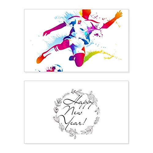 Tarjeta conmemorativa de año nuevo con diseño de atletas de fútbol y motivos deportivos de colección