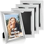 AHAQU 4PCS 8x6 Inch Glass Photo Frames, Mirrored Glitter Photo Frame, Silver Crystal Picture Frame, Freestanding Photo Frames for Home Decoration, Office Display, Gifts