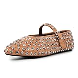 ★Auffälliges Design: Verziert mit funkelnden Strass-Nieten. Das niedliche geschlossene Rundzehen-Design schmiegt sich perfekt um die Zehen. Der Ballerina-Stil strahlt Weiblichkeit und Eleganz aus. Stilvolle und bequeme Ballerinas für Damen gibt es in einer Vielzahl von Farben und Stilen, aus denen Sie wählen können. Der Mary-Jane-Stil ist perfekt für Ihren Alltag.