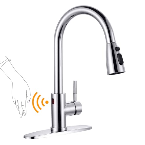 HMJGDZG Touchless Stainless Steel: Smart Motion Sensor with Sprayer, Automatic Hand- Polished Chrome Kitchen Faucet for Sink or 3 Hole