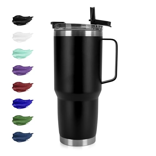 HASLE OUTFITTERS 30oz Tumbler With Handle, Insulated Travel Coffee Mug With Straw Leak-Proof Double Wall Stainless Steel Vacuum Tumblers Metal Cup with Straw for Hot and Cold Drink