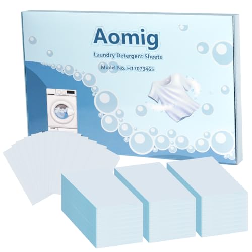 Aomig Detergente en Tiras para Lavadora, 180 Hojas de Detergente para Ropa, Detergente Tiras, Detergente Ecológico Viajar con Efecto Suavizante, Ropa Limpia y Suave, Respetuoso con el Planeta
