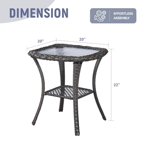 Bellefurn Patio Furniture Set 2 Wicker Patio Chairs with PE Rattan Side Table Set Brown Wicker Blue Cushions Patio Conversation Set 3pcs for Garden Balcony Sunroom Backyard Deck Porch