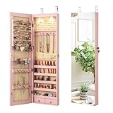 NAFOER - Armario organizador de joyas con 2 luces LED con espejo de longitud completa, caja de joyería montada en