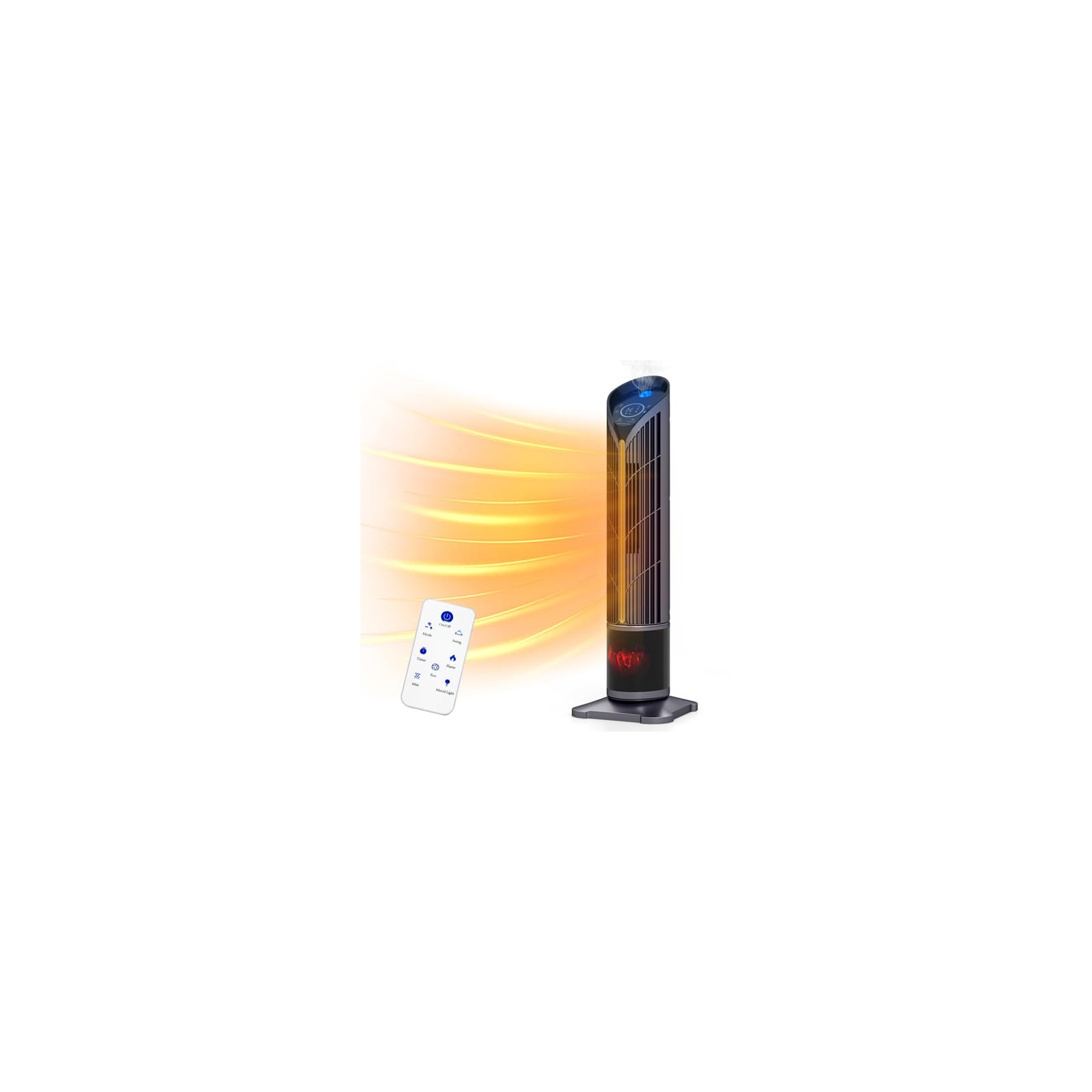 Zynkez 3-in-1 Space Heater with Humidifier 1500W PTC Ceramic Heater with 3D Flame Effect Adjustable LED Mist Light