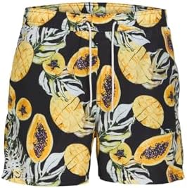 JACK & JONES JPSTFIJI JJSWIM AOP Men's Swimming Trunks S M L XL XXL, Black, Small