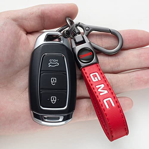 Image of Genuine Leather Car Keychain for GMC Key Chain for Men and Women Family Present Key Ring Accessories(Red)