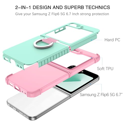 Image of BENTOBEN for Samsung Galaxy Z Flip 6 5G Case with Ring, Heavy Duty 2 in 1 Full Body Rugged Galaxy Z Flip6 Case Girls Women Boy Men Shockproof Protection Cover for Samsung Z Flip 6 6.7 inch,Mint Green