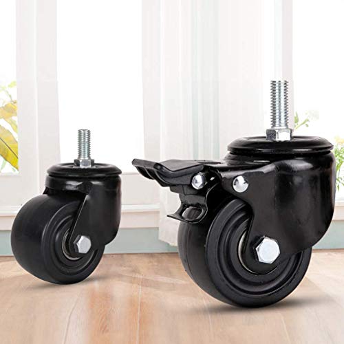Lot de 4 roulettes pivotantes Robustes - Roues industrielles en Fourrure avec Tige filetée Low Profile Design 3 Pouces pour Les Tables et Les Chariots - Roulement Lisse et Robuste