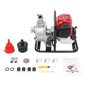 4-Takt Benzin Wasserpumpe, 1.2kw 38ccm Schmutzwasserpumpe Teichpumpe Gartenpump Tauchpumpe Schmutzwasser Wasserförderpumpe mit 0.24gal Öltank, 135L/Min für Bewässerung Landschaftsbau Wassertransport