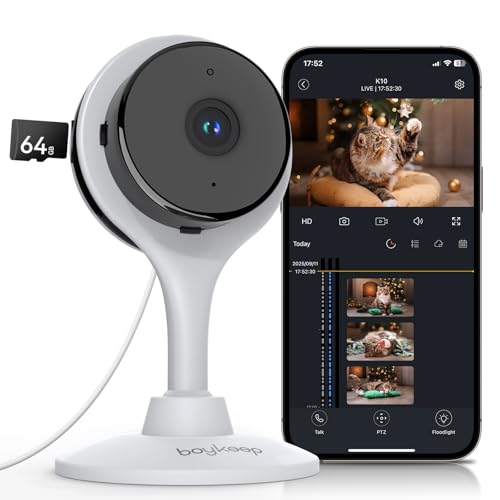 BoyKeep 2K Indoor Camera with 64GB SD Card, 5G/2.4GHz Cameras for Home Security, Pet Camera Indoor...