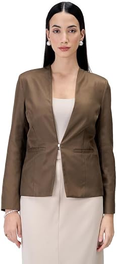 Salt Attire Women’s Single Breasted Blazer Coat – Solid Polyester, Cream, Casual Office Jacket