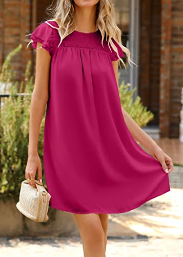 Image of KIRUNDO Wedding Guest Shift Dresses for Women Short Spring Summer Ruffle Cap Sleeve Chiffon Babydoll Flowy Mini Sundress