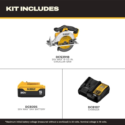 Image of DEWALT 20V MAX 6-1 /2-Inch Circular Saw Kit, with 5.0-Ah Battery and Charger (DCS391P1)