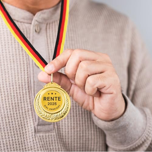 COLOFALLA Medaille Rente Geschenke mit Seil Rente 2025 Geschenk für Rentner Pension Geschenk Rente Party Zubehör Renteneintritt Geschenk Ruhestand Geschenk Abschiedsgeschenke für Kollegen