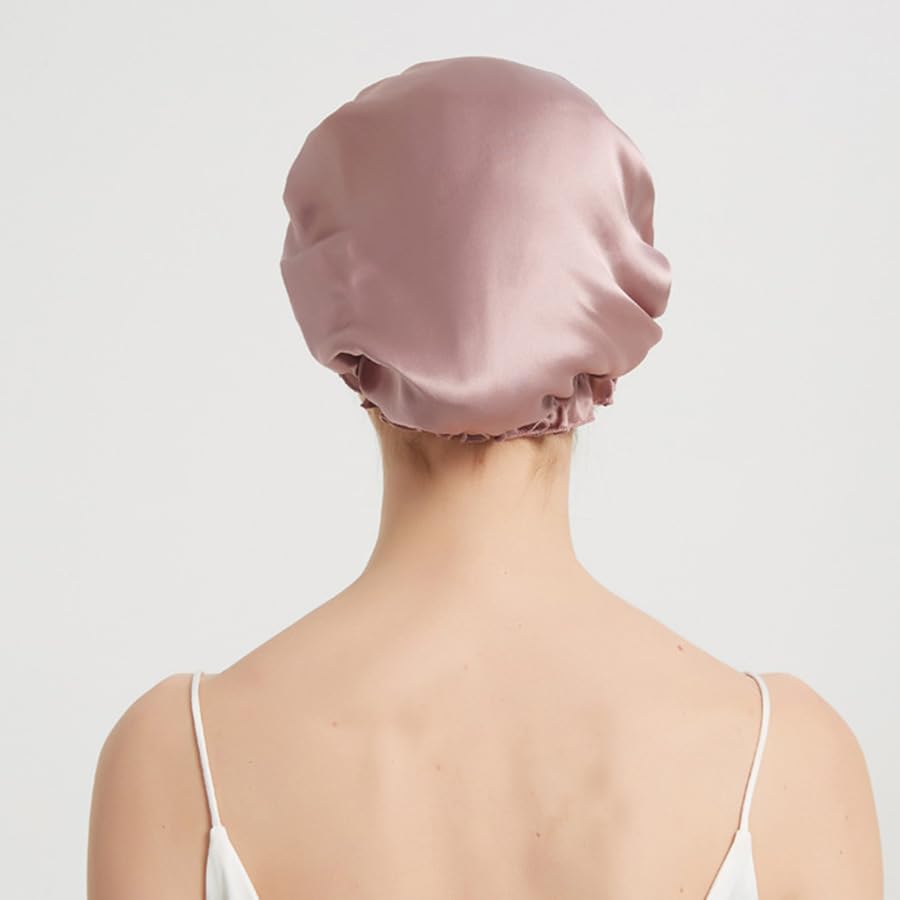 Bonnet de sommeil en soie - 100 % soie de mûrier - Avec bande élastique - Pour dormir - Pour femme et fille