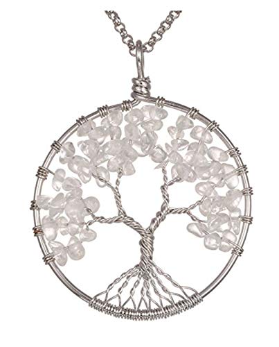 Tree of Life Natural Clear Quartz Gemstone Pendant Necklace Healing Crystals Chakra Gem Stone 26 inch GGP9-8