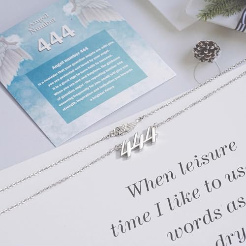 444 Angel Number Necklace 925 Sterling Silver/18k Gold for Women: 444 Layered Wing Pendant Choker Chain Necklaces Inspirational Numerology Jewelry Gift for Mom Birthday Christmas4