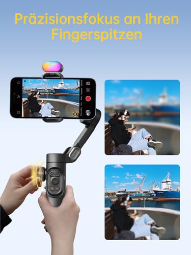 AOCHUAN 3-Achsen Gimbal Stabilisator für Smartphone mit RGB Magnetisches Fülllicht Upgraded Face Tracking Focus Wheel Faltbarer Phone Gimbal für iPhone/Androidn Stabilisator Vlog Aufnahme Smart XE Kit