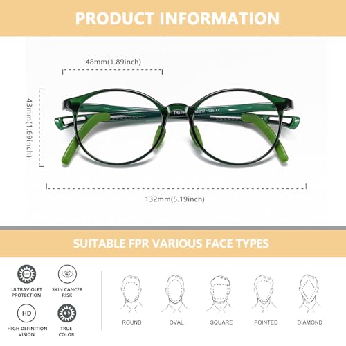Image of Blue Light Blocking Glasses for Kids TR90 Frame Anti Blue Light Glasses with Anti Eyestrain & UV Glare for Gaming & Reading(Round Light /Green)