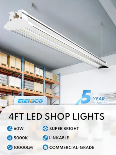 Image of 60W Led Shop Lights 4FT Hanging&Surface Mount Linkable 10pack for Shop | Super Bright 10000LM 5000K 4' Led Shop Lights, 4 foot Led Shop Light Lighting Fixture for Ggrage Workshop Warehouse Workbench