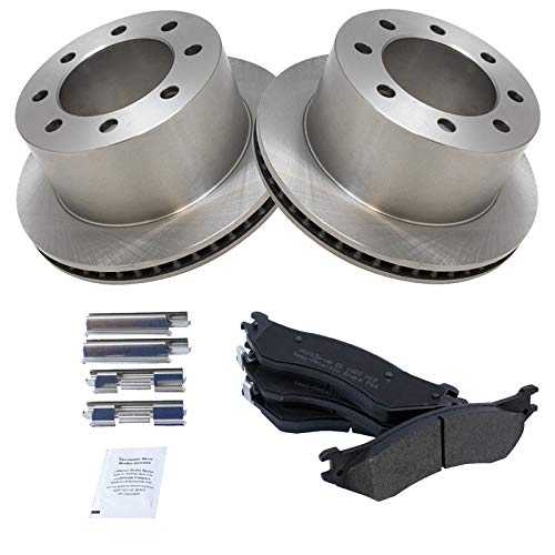 Image of TRQ Rear Brake Pad and Rotor Set Semi Metallic | For 2001-2002 Dodge Ram 2500 2001-2002 Ram 3500