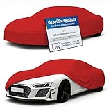 LST Autoabdeckung Indoor – lackschonende und Dehnbare Autogarage. Car Cover Innenbereich für Autohäuser und Endverbraucher. Auto Abdeckplane schützt vor Sonne, Staub. (Rot, XXXL (560x175x120cm))