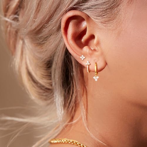Image of Freekiss 3 Pairs Gold Hoop Earrings Set: Dainty Stud Earrings Trendy Small 14K Gold Plated Hypoallergenic Dangle Cartilage Huggie Hoop Earrings for Women Gold Jewelry for Women Gifts