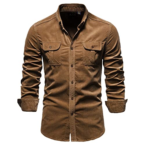 Men Shirts Long Sleeve Dress Collar Shirt Cotton Button Down T Shirt Solid Big and Tall Outdoor Fashion Tee Tops