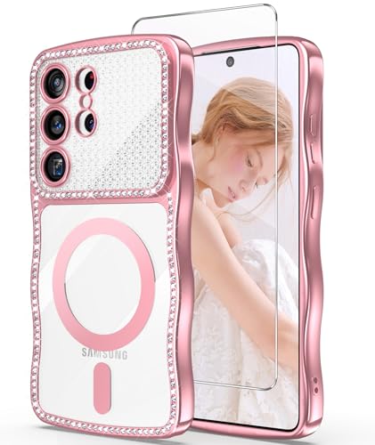 Coque Samsung S26 Ultra magnétique transparente avec protège-écran et cadre doré
