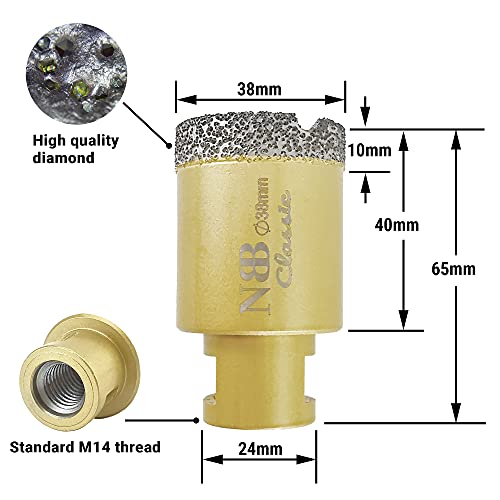 NBB vacuum brazed diamond hole saw with M14, Classic Golden type - Image 2