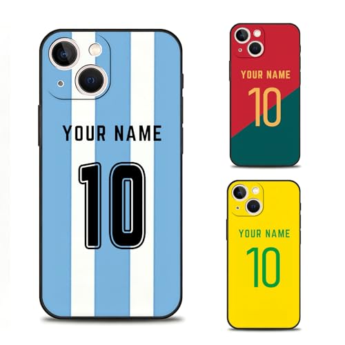 Personalisierte Weltmeisterschafts-Fußball-Handyhülle mit Namen und Nummer, individuelle Fußballtrikot-Schutzhülle für Herren und Jungen, kompatibel mit iPhone 11–17 & Galaxy S21-S25 Serie, bunt