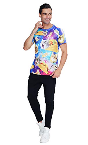 RAISEVERN Unisex Short Sleeve Taco Cat 3D Printed Cool Crew Neck Galaxy T-Shirt Pizza Pie Funny Tees Top for Men Women