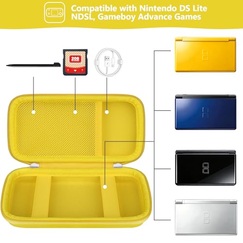 Image of Supmay Hard Carrying Case Compatible with Nintendo DS Lite NDSL, Gameboy Advance Games Storage Holder Travel Bag with Mesh Pocket for USB Charging Cable, Stylus, Earphones, Game Cartridge, Yellow