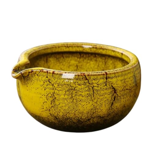 抹茶碗 陶器 和風 抹茶 茶 セレモニー 伝統的 茶 用 茶 セレモニー 白 セット 陶磁器 和風 茶 茶碗 注ぎ口付きお茶会 人気 ギフト 贈り物、滑らかな研磨、複数の色、スムーズな水の流れ (イエロー)